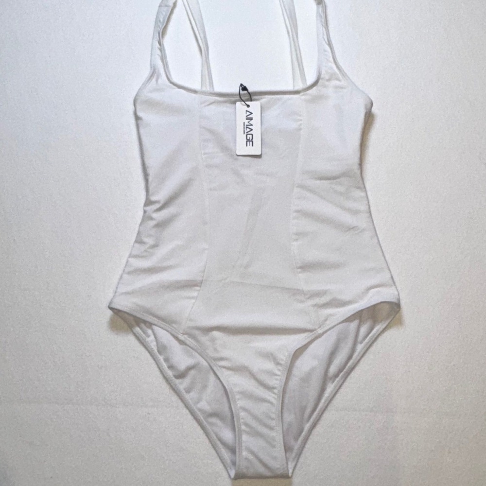 AIMAGE White One Piece Swimsuit Small NWT Strappy‎ Tie Shoulder Swimwear